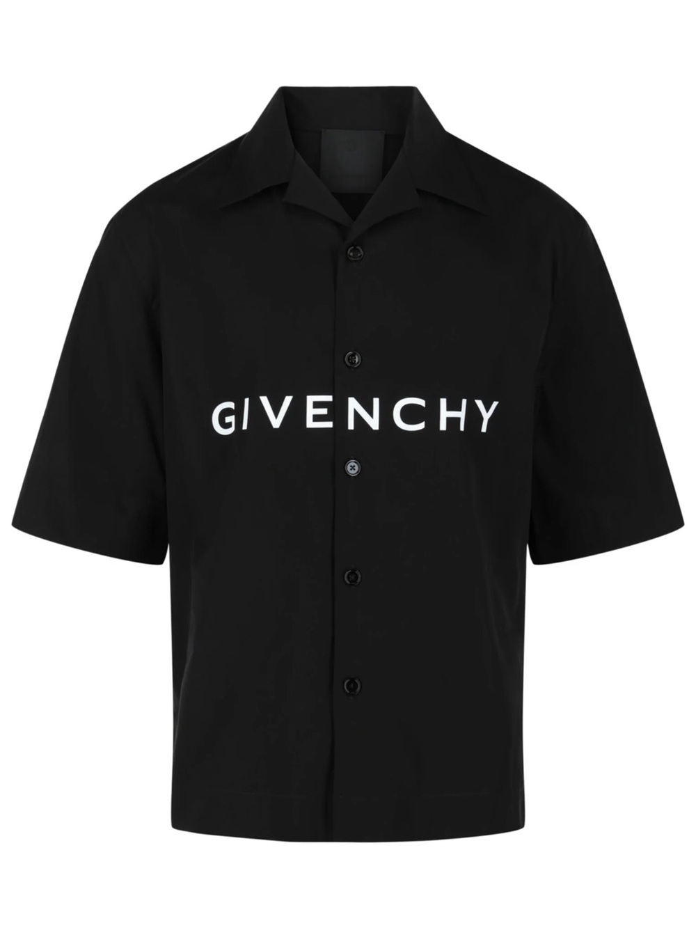 Givenchy Black Short-Sleeve Button-Down Shirt with White Logo